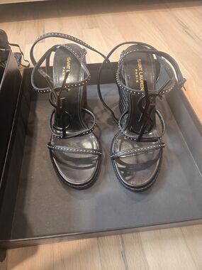Saint Laurent Black Logo-Strap Women's Sandals